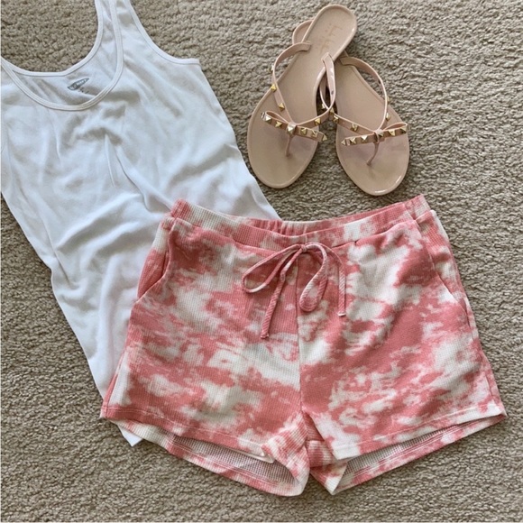 Pants - Pink Tie Dye, Waffle Texture Shorts